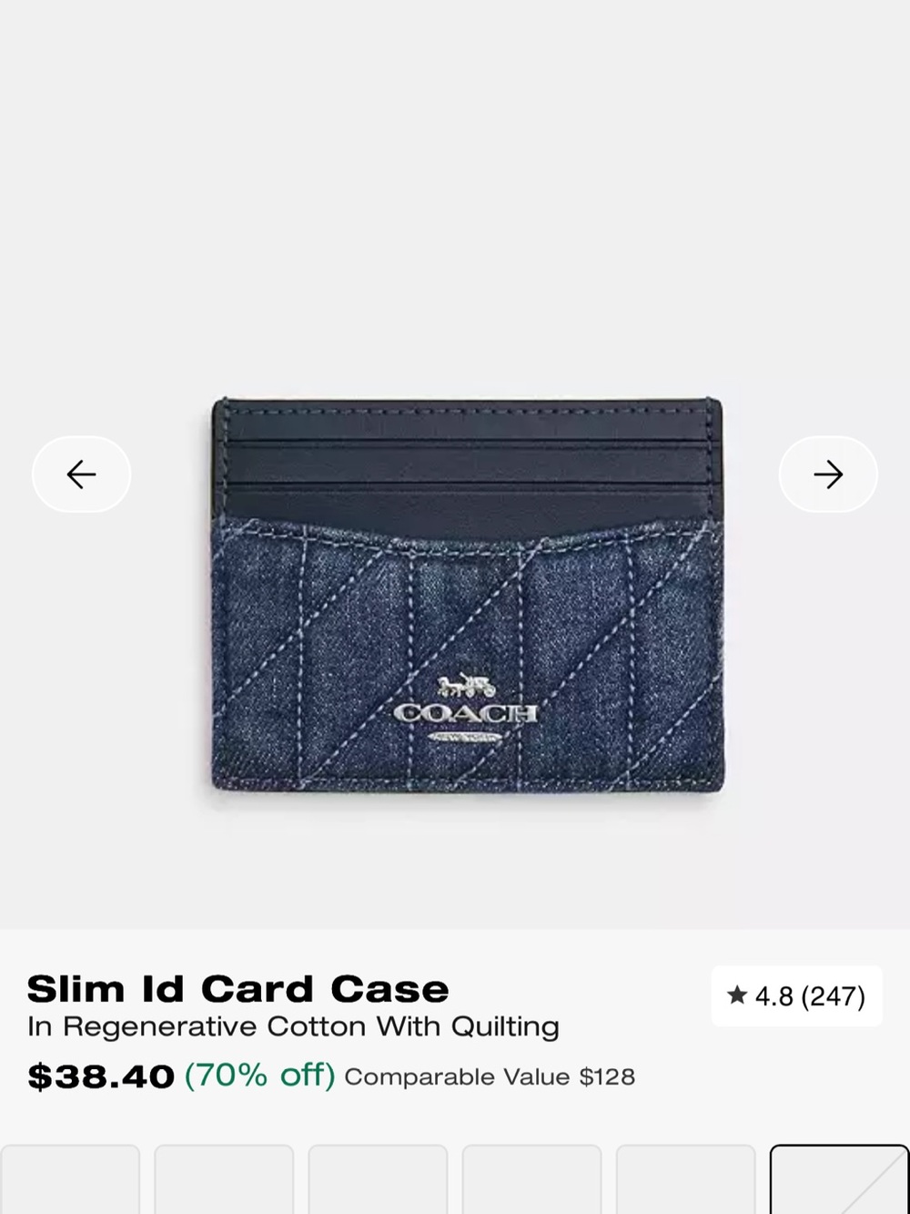 Coach Slim ID Card Case in Denim and Silver
